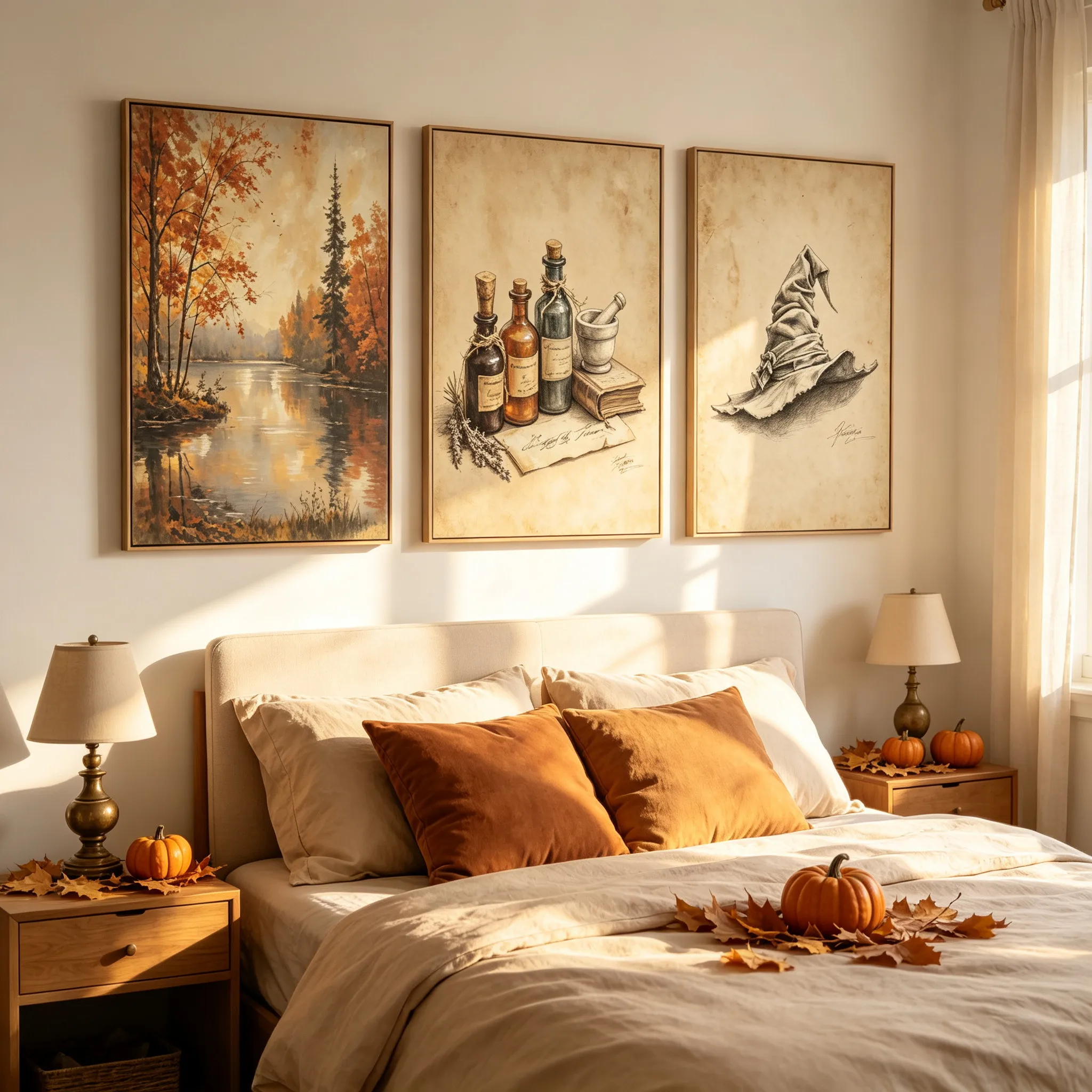 Neutral Halloween Gallery Wall Art Print Rustic Witchy Gallery Wall Ghost Gothic Style Canvas Poster Bedroom Living Room Decor