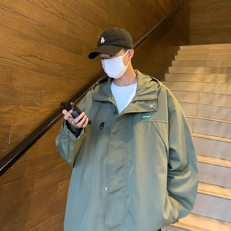 

Autumn Large Size 250 Pou Hong Kong Sle Workwear Jaet Men Loose Hood Outdoor Casual Outerwear Faion Urban Leisure