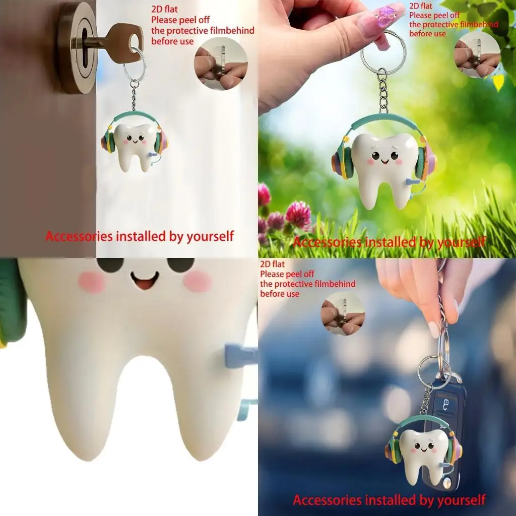 

02DE Creative Acrylic Tooth Auto Charm Pendant For Mirror Purse Decorative Piece