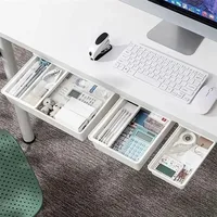 Boîte de rangement dissimulée, tiroir de rangement de bureau, support de rangement de bureau en plastique auto-adhésif 1