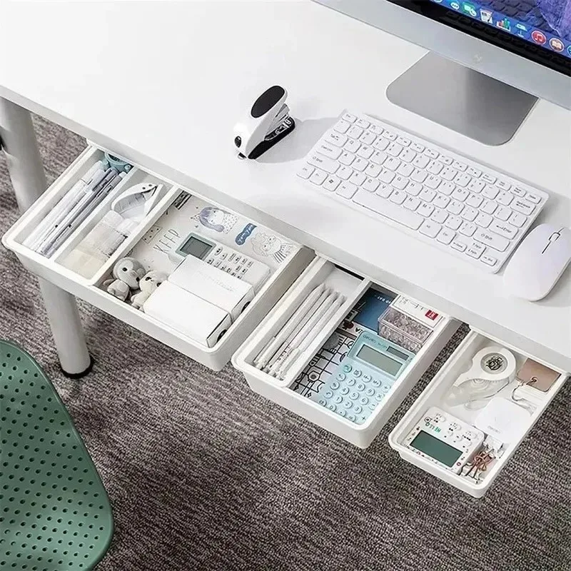 Hidden storage box, desk storage drawer, self-adhesive plastic desktop storage rack