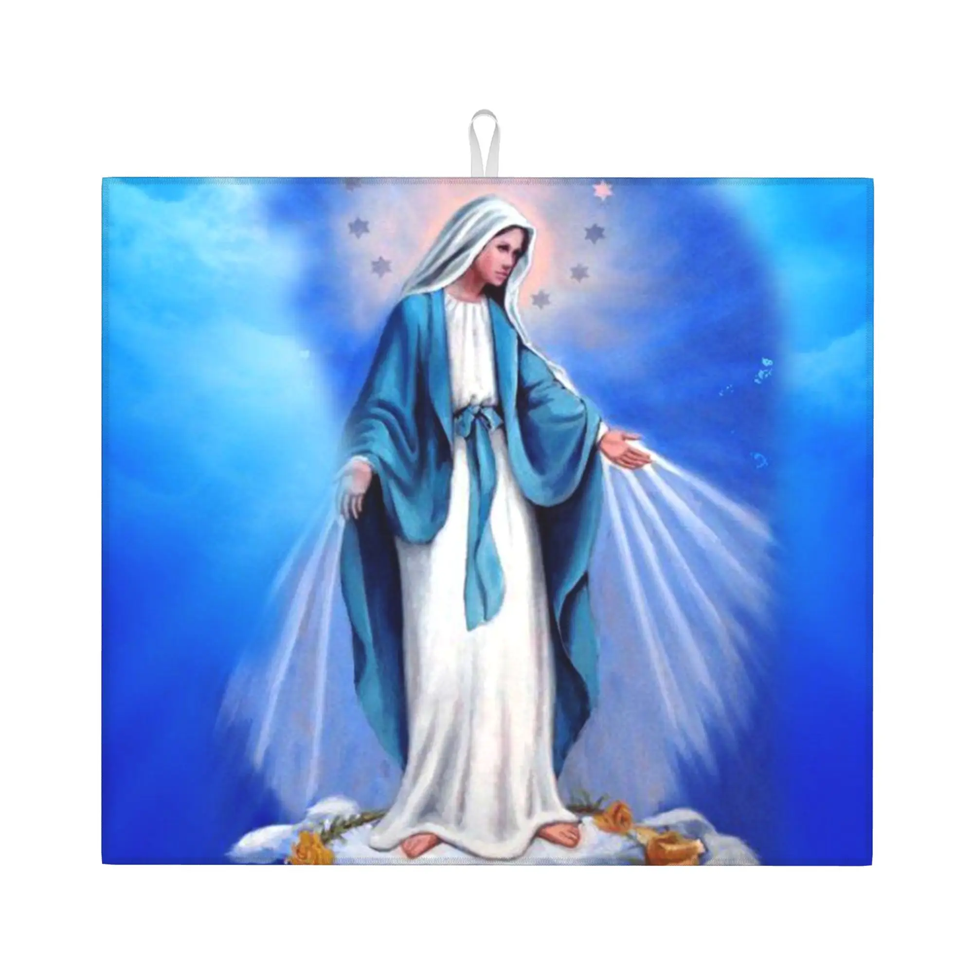 Catholic Virgin Mary Drying Mat For Kitchen Waterproof Non‑Slip Oil Proof Reusable Our Lady of Fatima Countertop Protector Mat