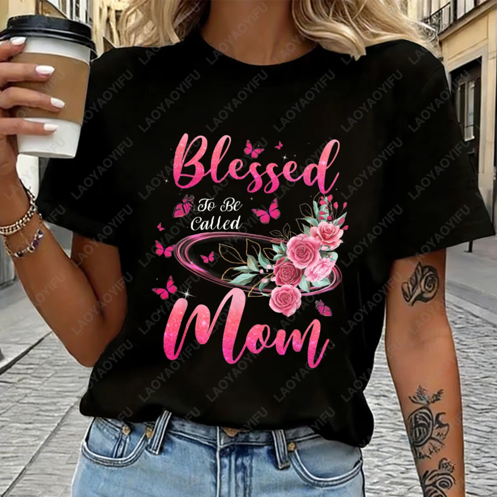 Blessed Mom Floral Butterfly Design Unisex Cotton T-Shirt Casual Summer Wear For Women And Men Fashion Trendy Gift Idea