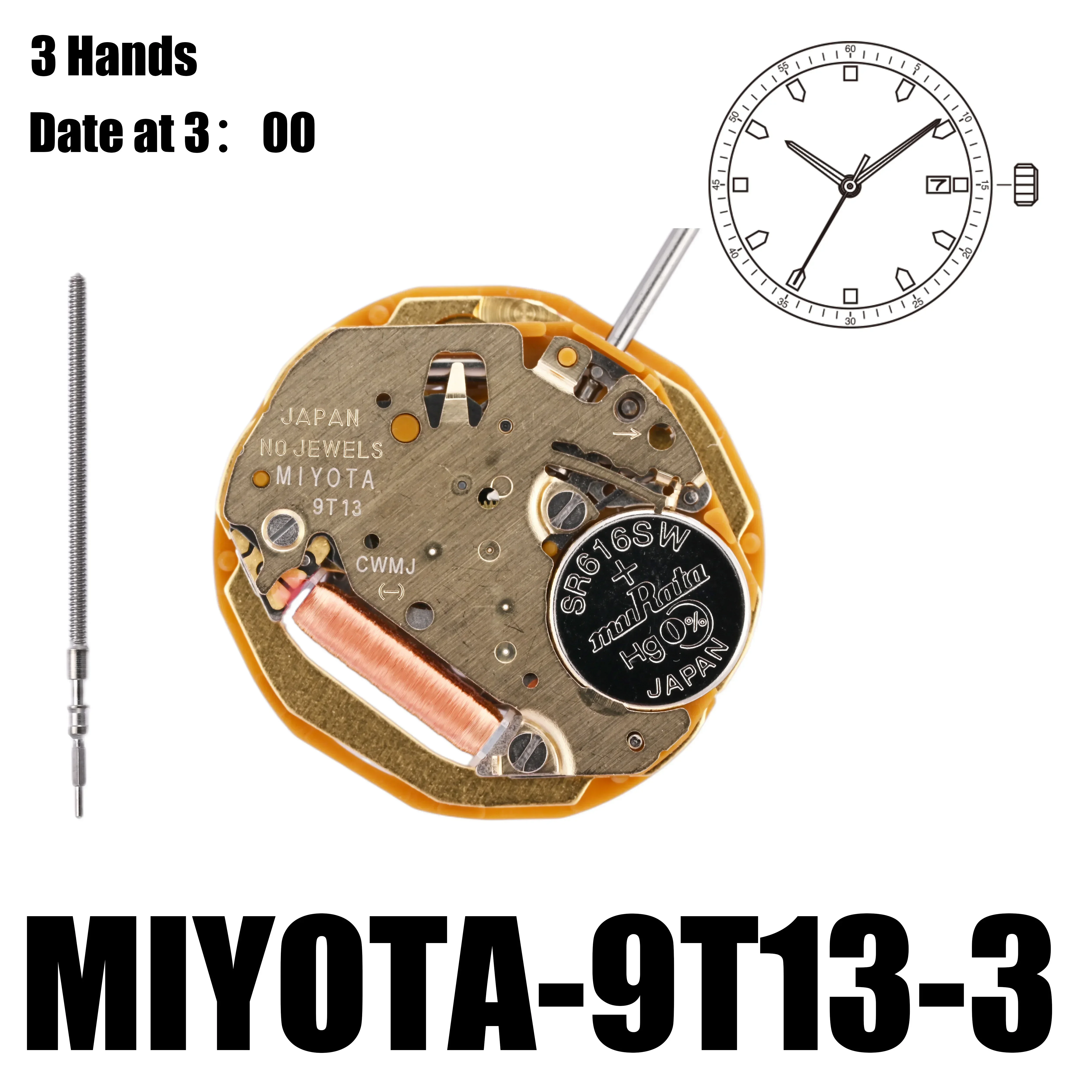 New Miyota 9T13 Movement Watch Movement Accessories Original Single Calendar Three-needle Quartz Date At 3/6