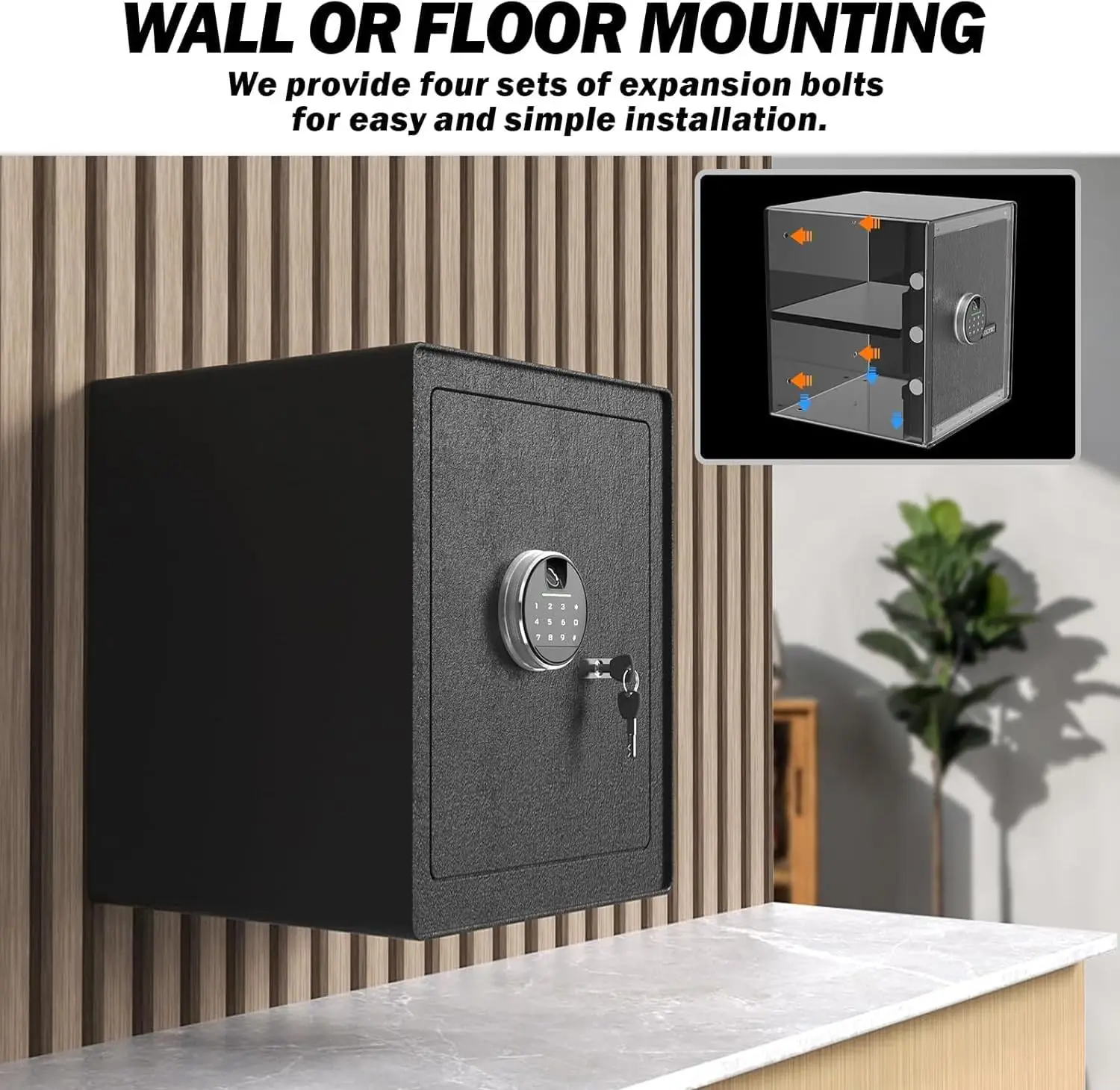 2.3 Cu.Ft  Biometric Safe with Fingerprint Lock and Code,Strong Steel Digital Safe box with Removable Shelf for Document, Valua