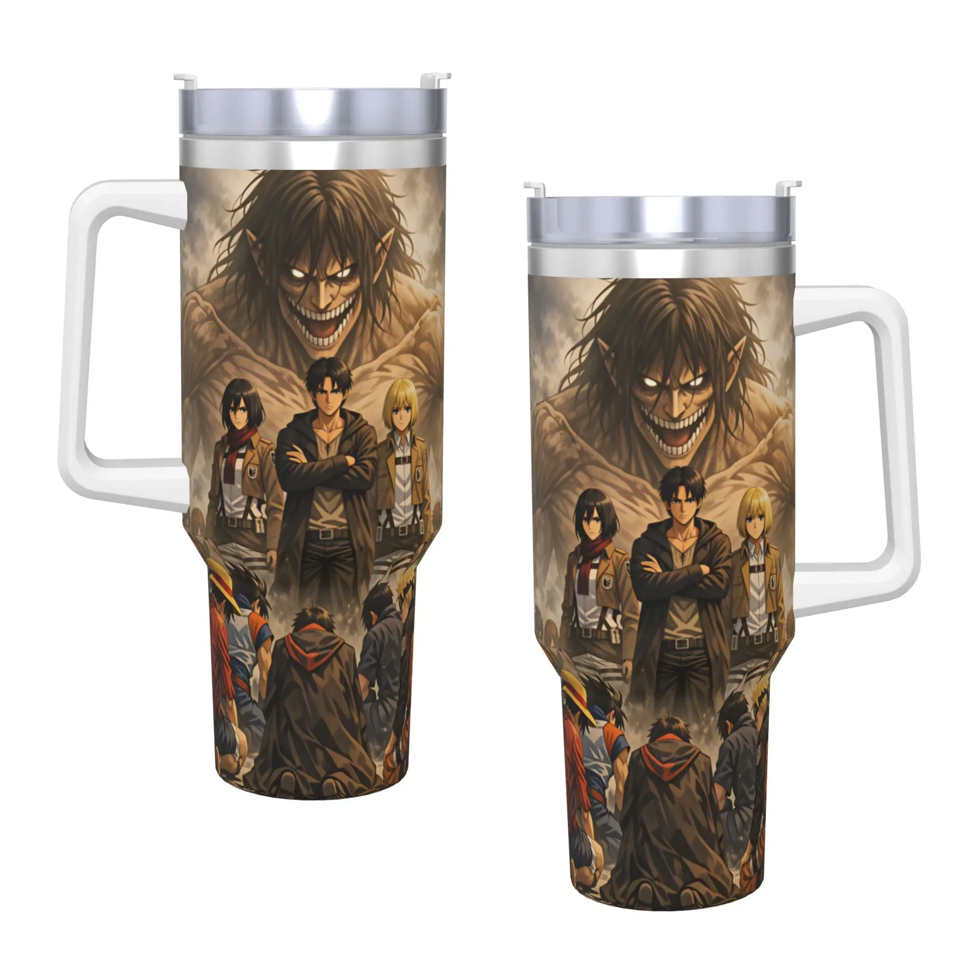 Stainless Steel Tumbler Attack On Titan Mugs Cup With Straws  Camping Cold and Hot Water Bottle Portable 40oz Thermal Cups