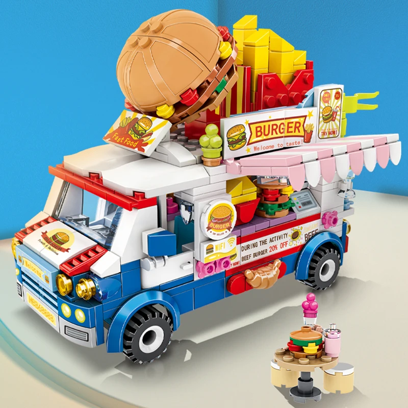 497 Pcs City Girls Ice Cream Sets Model Building Blocks Friends Burger Ramen Racing Vehicle Camping Car Bricks Toys For Children