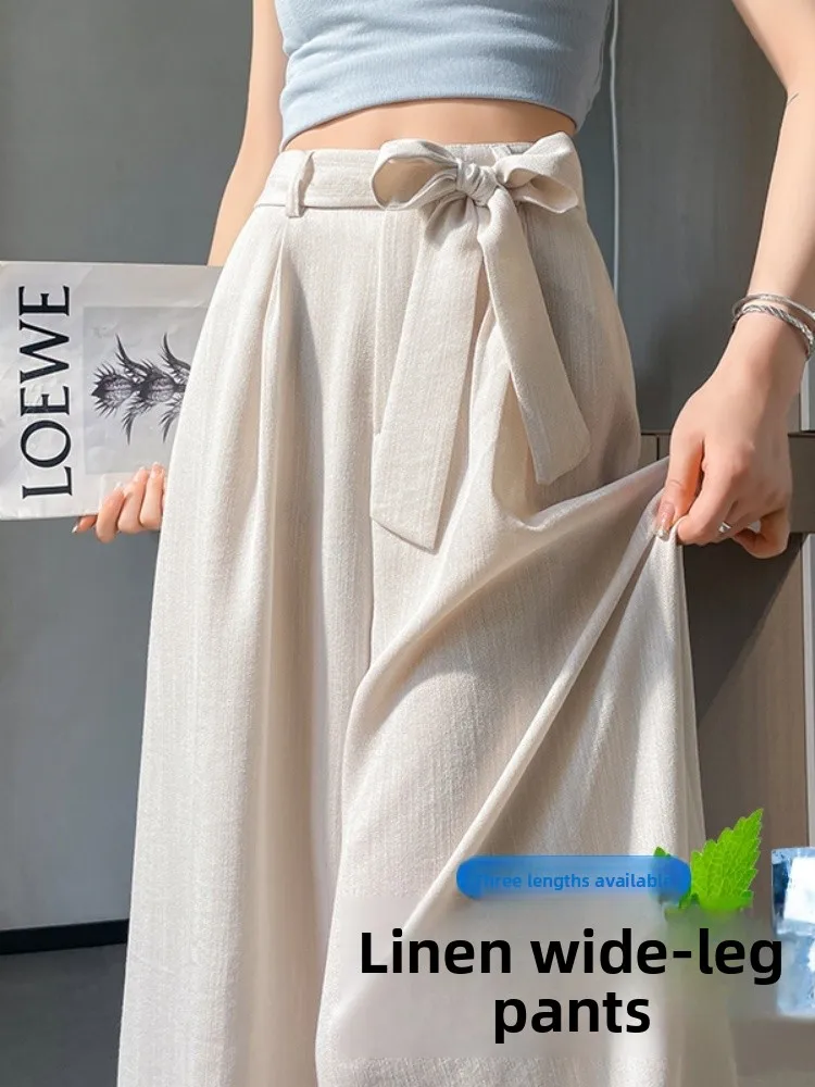 Hoge taille wijde pijpen broek dames zomer linnen dunne hangende rechte buis broek vloerlengte Japanse Sle katoen-linnen trou...