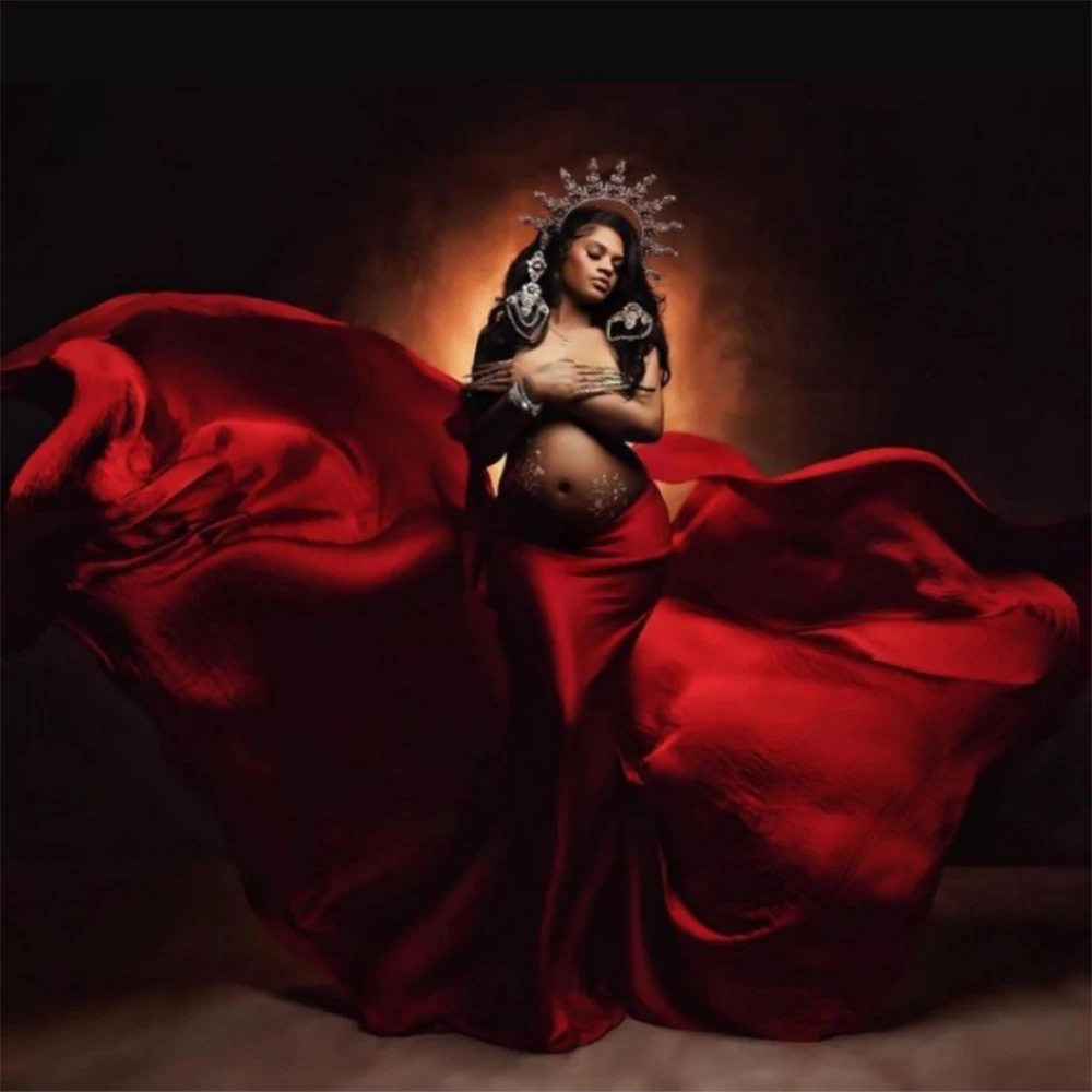 Pregnancy Silk Fabric Gown Maternity Photography Props Satin Cloth Solid Color Tossing Flowing DIY Woman Photo Shoot Accessories