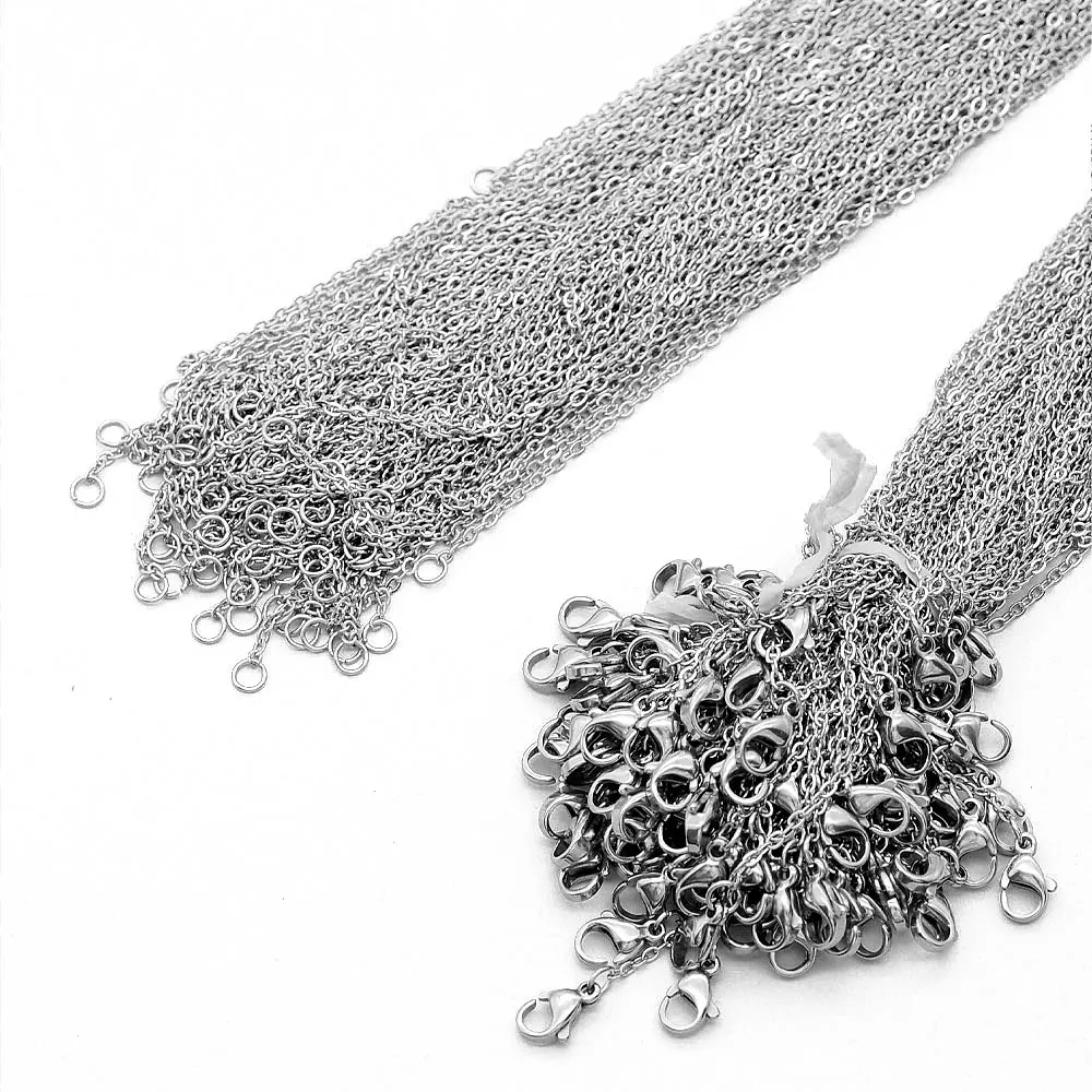 

100pcs/lot 45-55cm 18k Real Gold Plated 316L Stainless Steel O-Chain Woman Flat Cross Necklace Chains Handmade DIY Jewelry