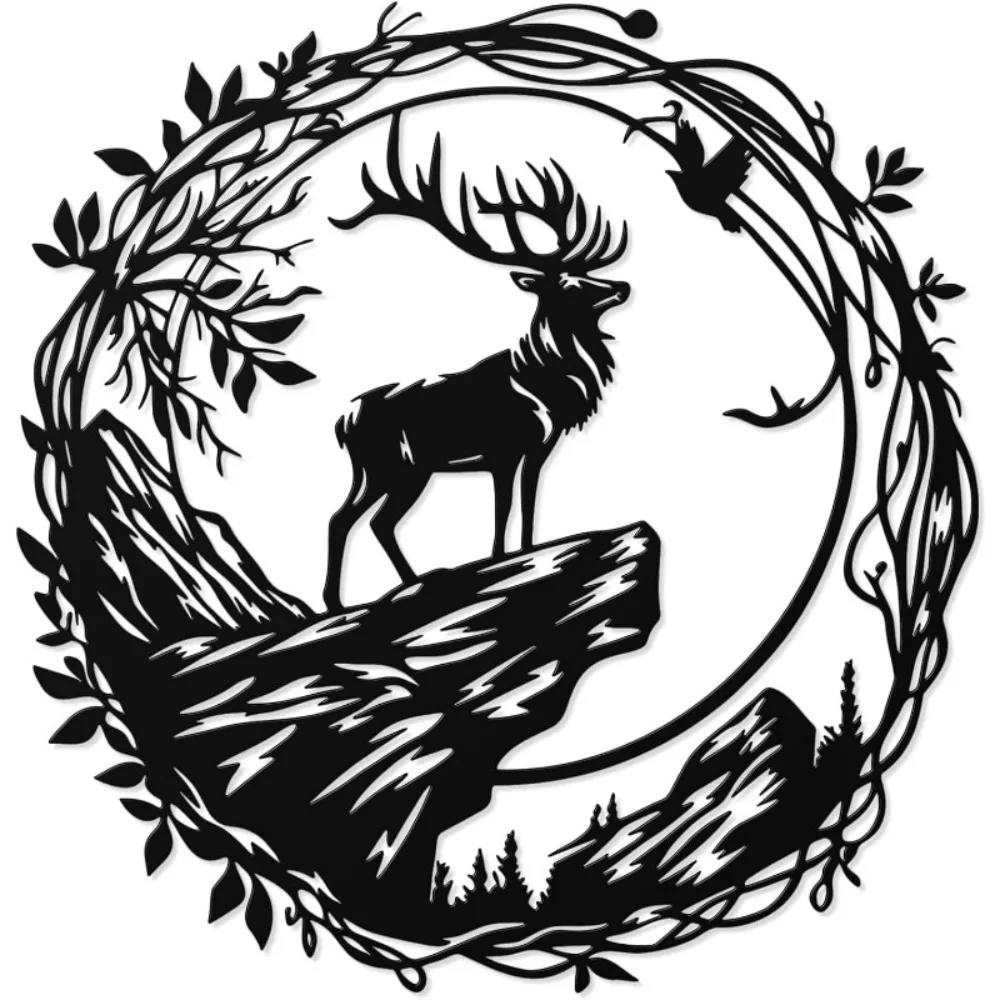 Metal Wall Art Deer Mountain Silhouette, Rustic Home Decor for Living Room Bedroom Cabin Lodge