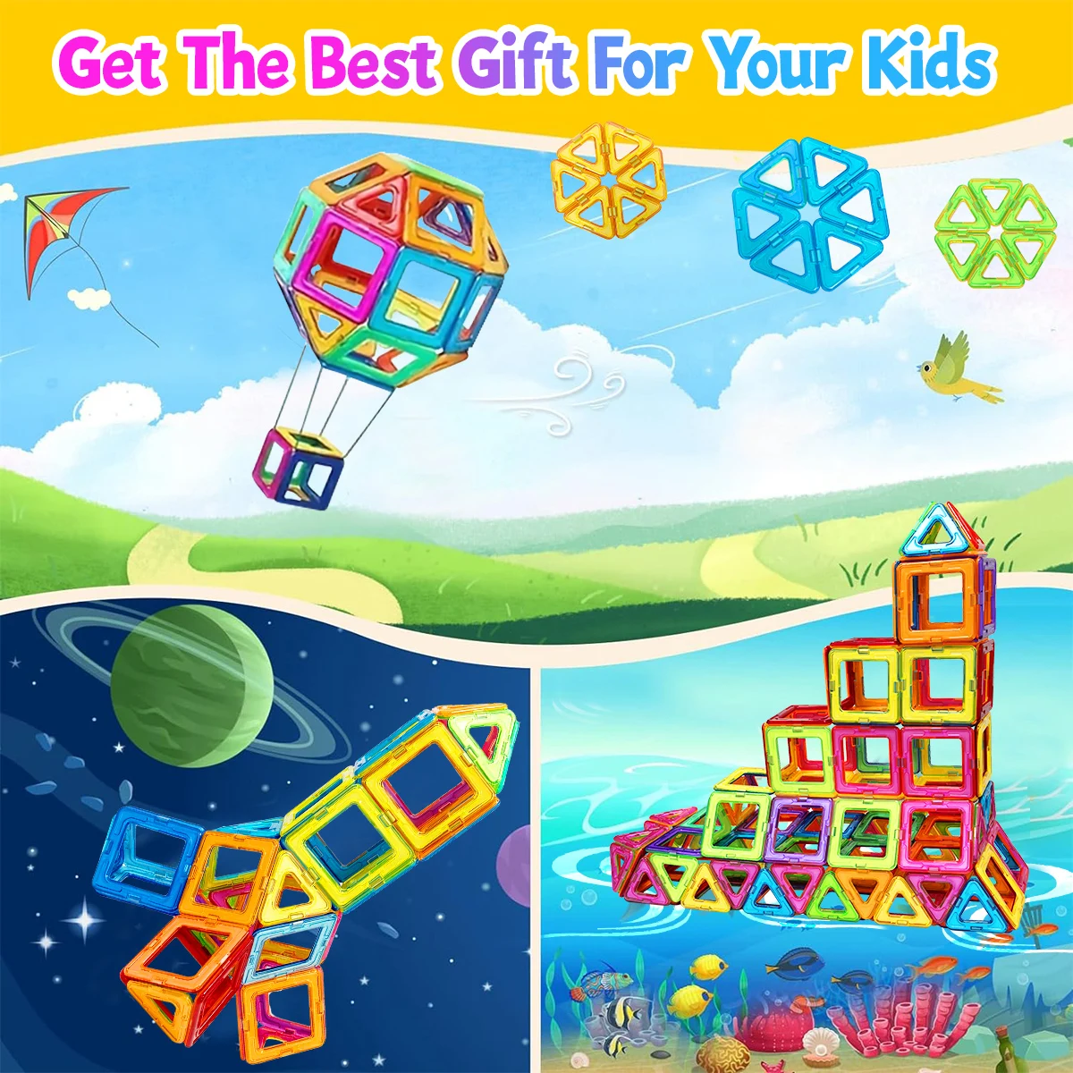 100 SZT. Magnetyczne Klocki Konstrukcyjne - Zestaw Edukacyjny 3D STEM dla Dzieci Chłopców Dziewcząt Prezent Magnetyczne Klocki Konstrukcyjne