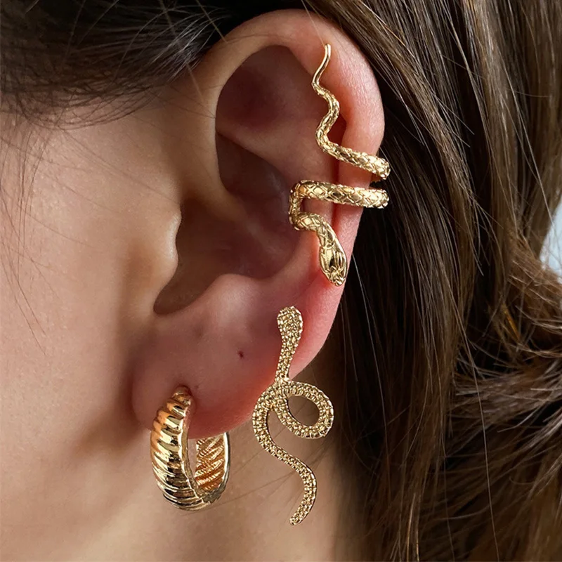 3pcs/set Women Stud Earrings Set Silver Color Snake Shape Earrings European Hiphop Style Earrings Personality Ear Jewelry