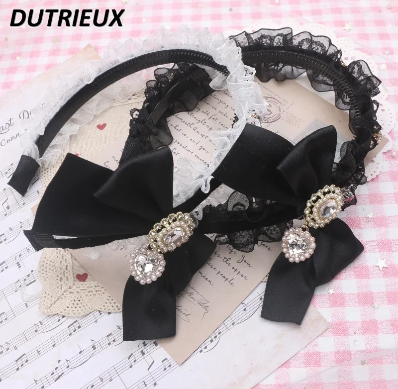 

2024 New Ladies Hairbands Sweet Cute Love Rhinestone Bow Women's Headwear Lace Cool Hair Accessories for Girl Fashion