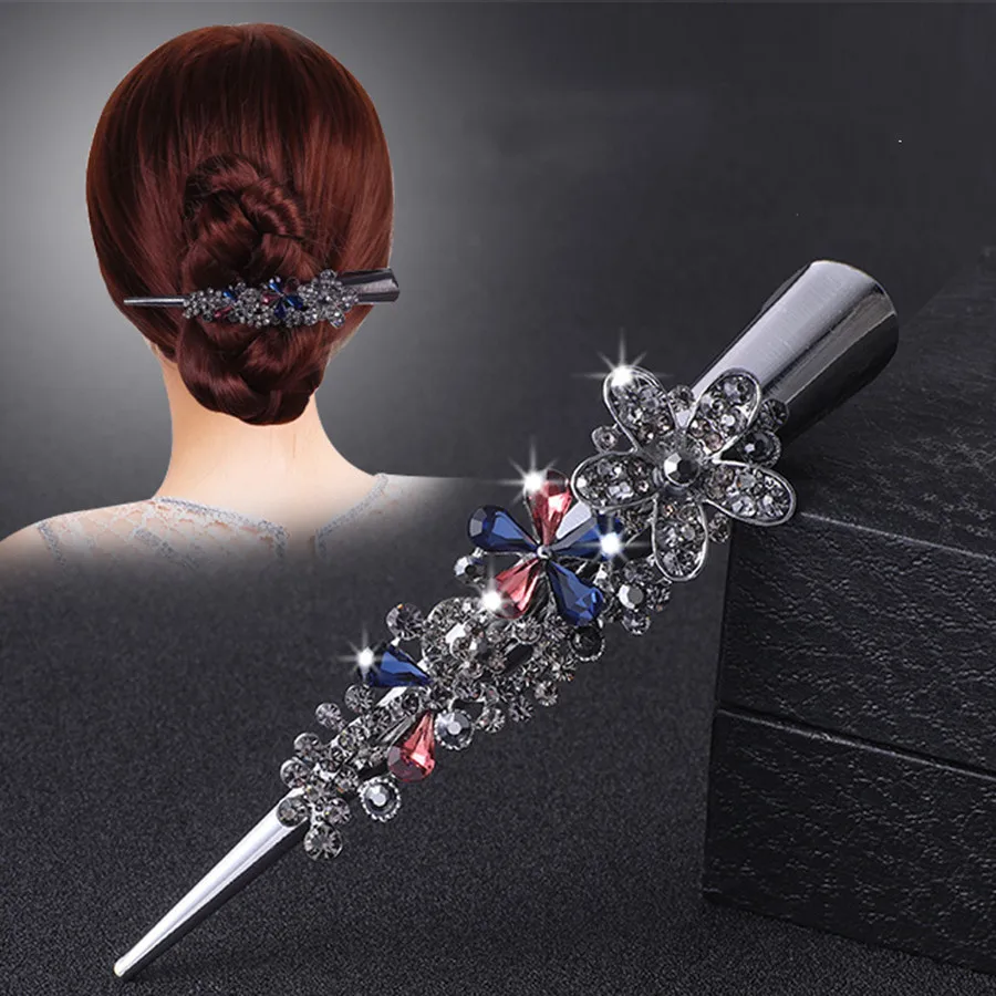 

Korean version of the new retro large rhinestone metal horn clip headwear women's duckbill clip crystal hairpin hair accessories