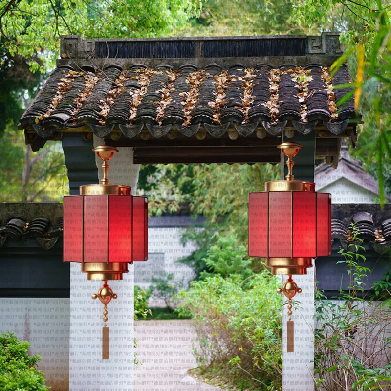 festive all-copper balcony red cage hanging Chinese style outdoor waterproof villa door housewarming lucky cage