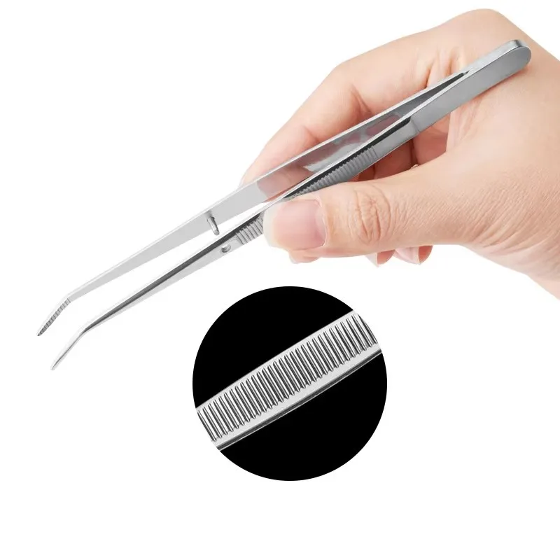 1/2/5pcs Stainless Steel Hand Tweezers with Serrated Tips Durable Metal Pliers for Precision Gripping,Laboratory Crafting Tools