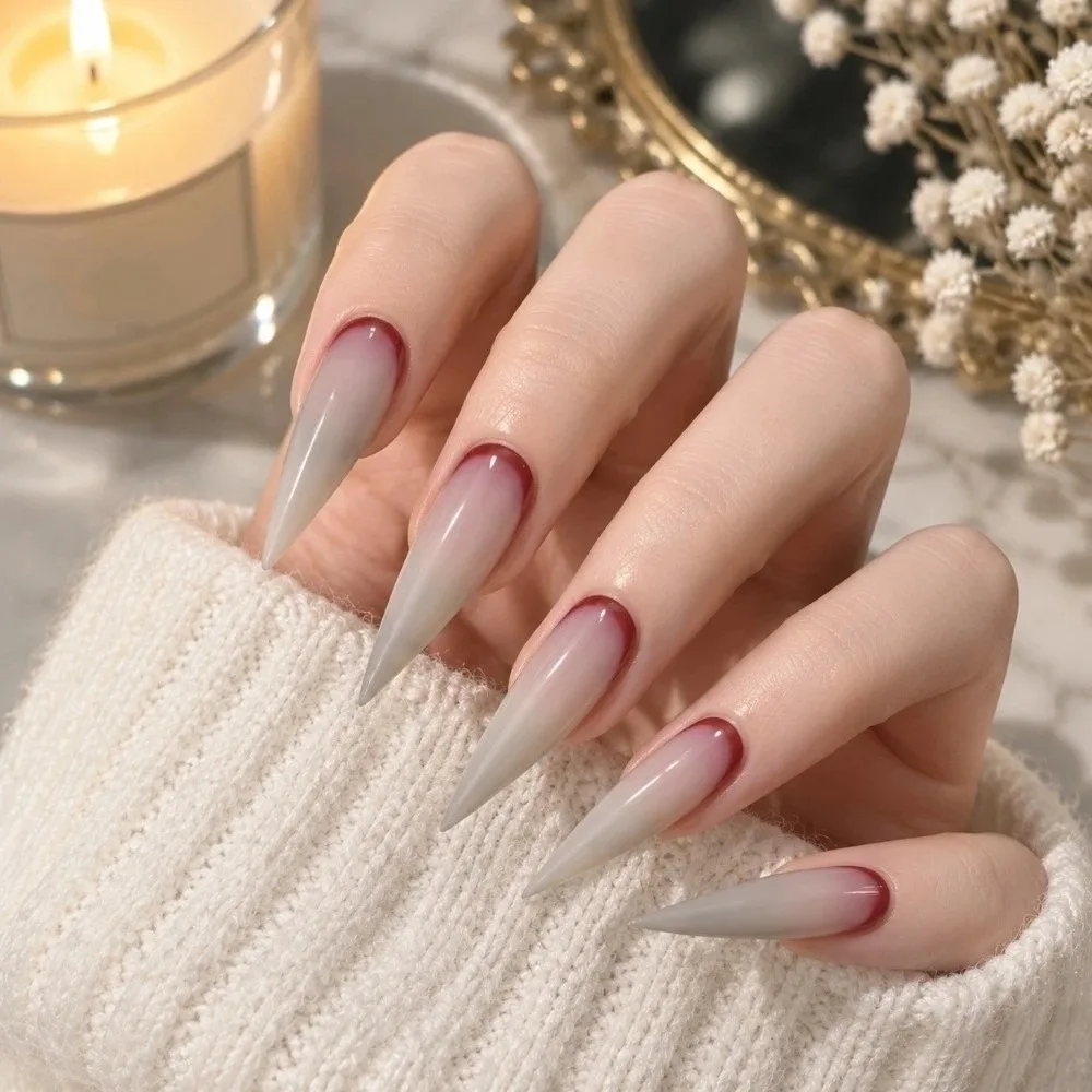 Manicure Sets Gothic Halloween False Nails Gradient Long Pointed Nail Tips Set Wearable Press-on Nails Party