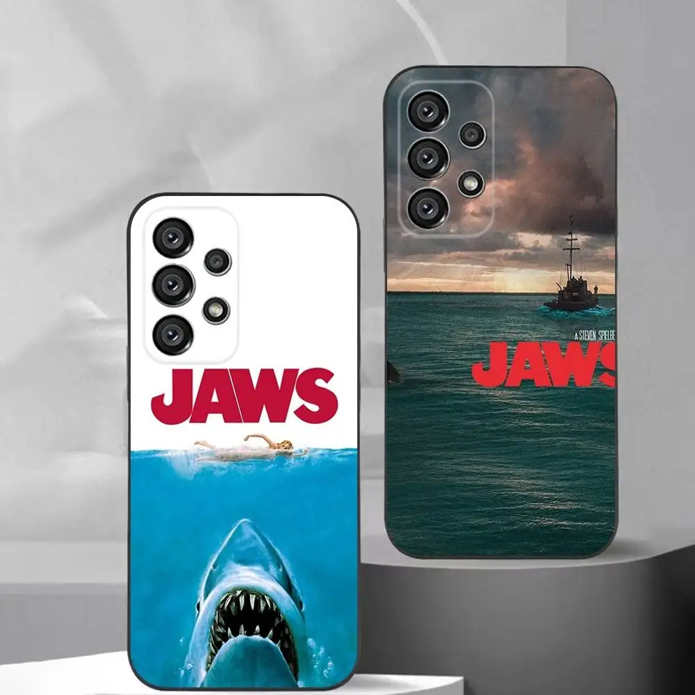 Capa de telefone Jaw Movie para Samsung S25, S24, S21, S22, S23, S30, Ultra, S20, Plus, Fe, Lite, Note, 10,9,5G Capa preta
