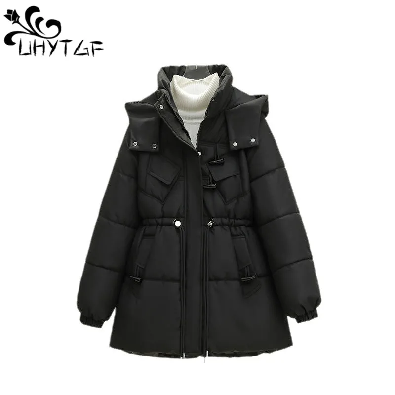 

Winter Woman Clothing Korean Fashion Hooded Cold-Proof Warm Down Cotton Jacket Female Zipper Lace-UP Slim Ladies Parker Coat2811