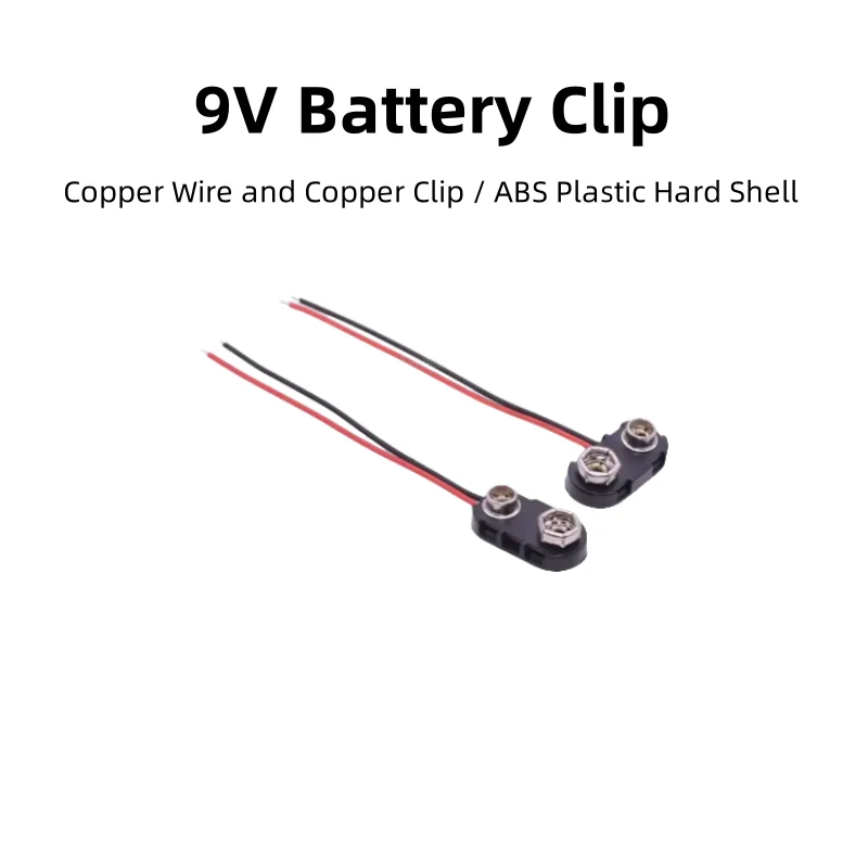 10 - piece pack. 9V Battery Clip w/ wire, 6F22 holder/cap, copper wire & clip, ABS hard shell, Type I/T