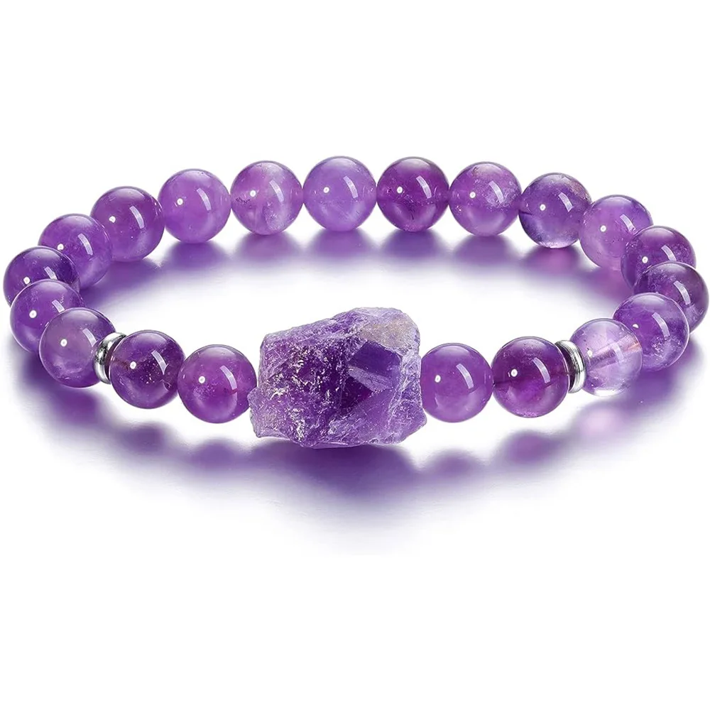 

Natural Raw Drusy Quartz Amethyst Bracelets Chakra Reiki Irregular Crystals and Healing Stones Braided Handmade Bracelet Gift