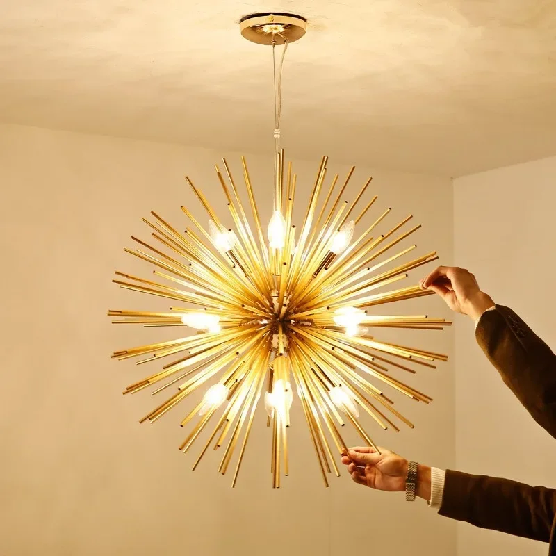 Post-modern Gold Geometric Ball Chandelier Lighting Living Room Restaurant Spark Ball Bar iron lamp