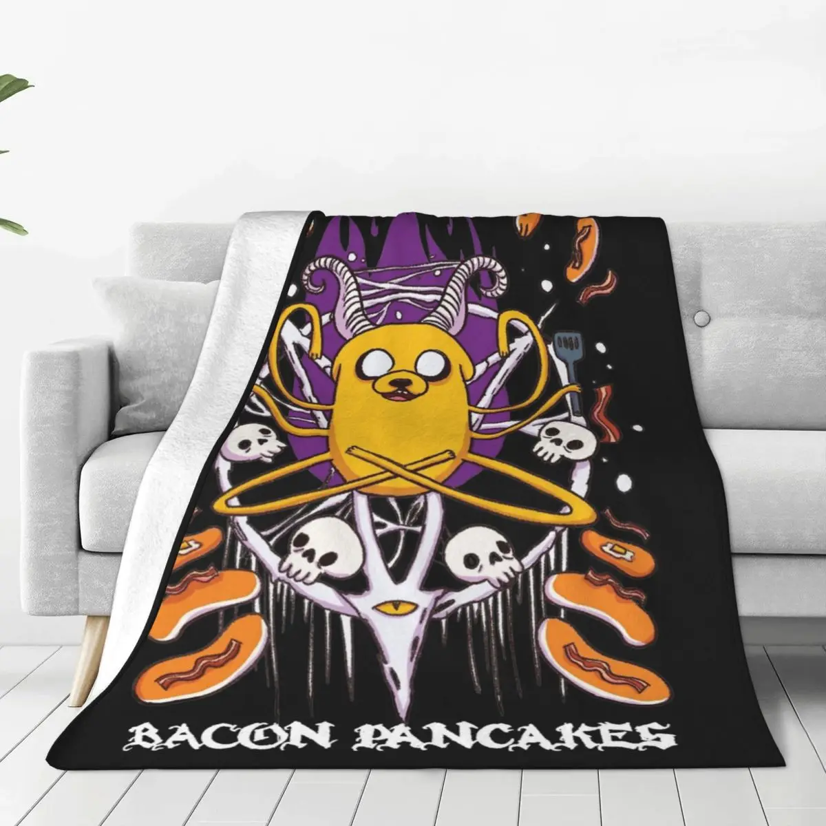 Adventure Time Jake Bacon Pancakes Fuzzy Blankets Custom Throw Blankets for Sofa Bedding Lounge 150*125cm Quilt