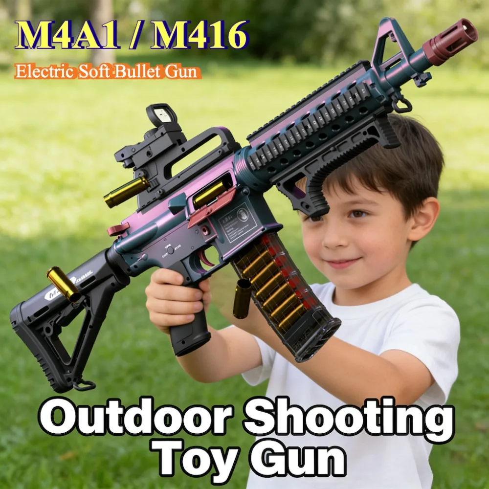 Pistolet jouet électrique M4A1/M416, coque à tir continu, pistolet à balle molle, jeu de tir en plein air, modèle de fusil d'assaut, cadeau de noël