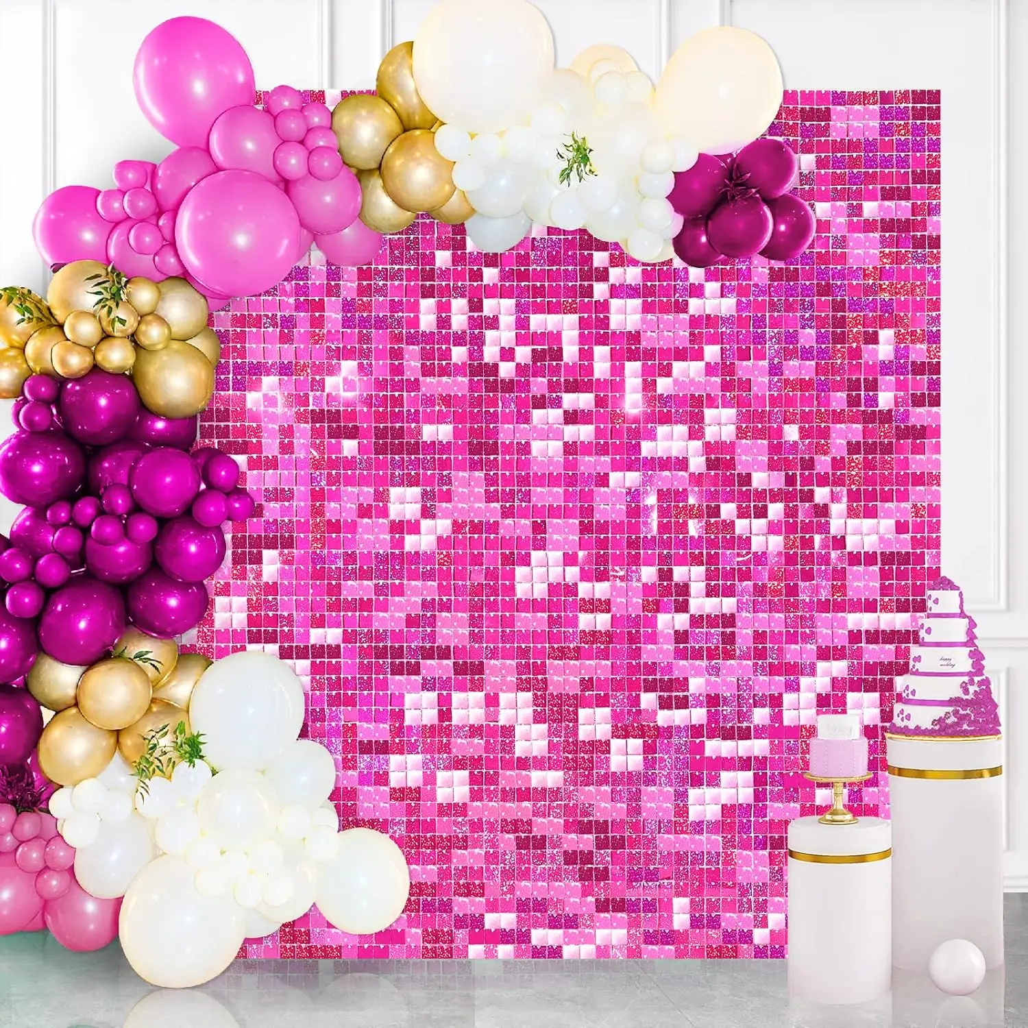 Hot Pink Shimmer Backdrop Panels Shimmer Wall Backdrop 12 Packs for Party Wedding Engagement Birthday Girls Parties Anniversary