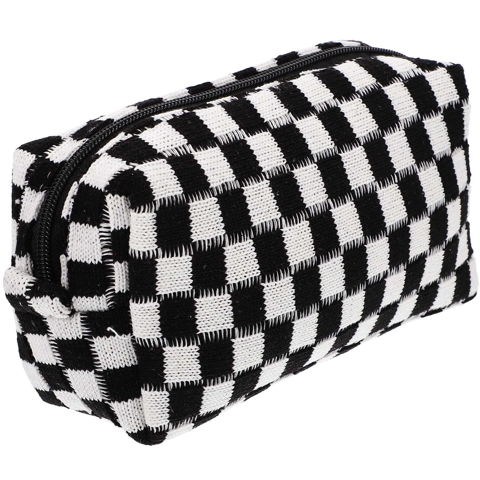 Checkered Makeup Bag White Grid Knit Bag Large Capacity Travel Pouch Portable Toiletries Strong Easy