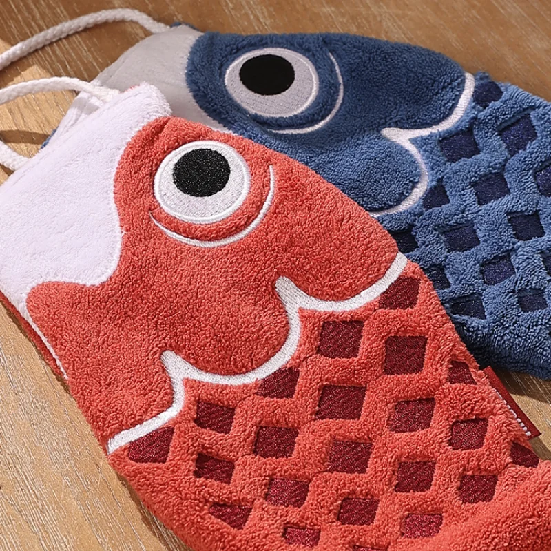 Lovely Koi Hand Towel New Hanging Absorbent Dry Towel Household Accessories Kitchen Double-sided Thickened Children\'s Hand Towel