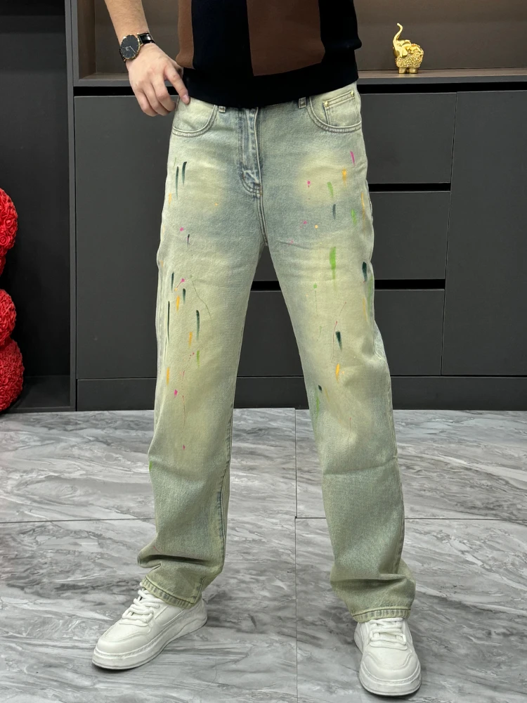 

Retro Washed Men's Wide Leg Jeans Casual Loose Straight Cut Trousers Versatile Spring 2026 Fashion Brand Unisex Denim Pants