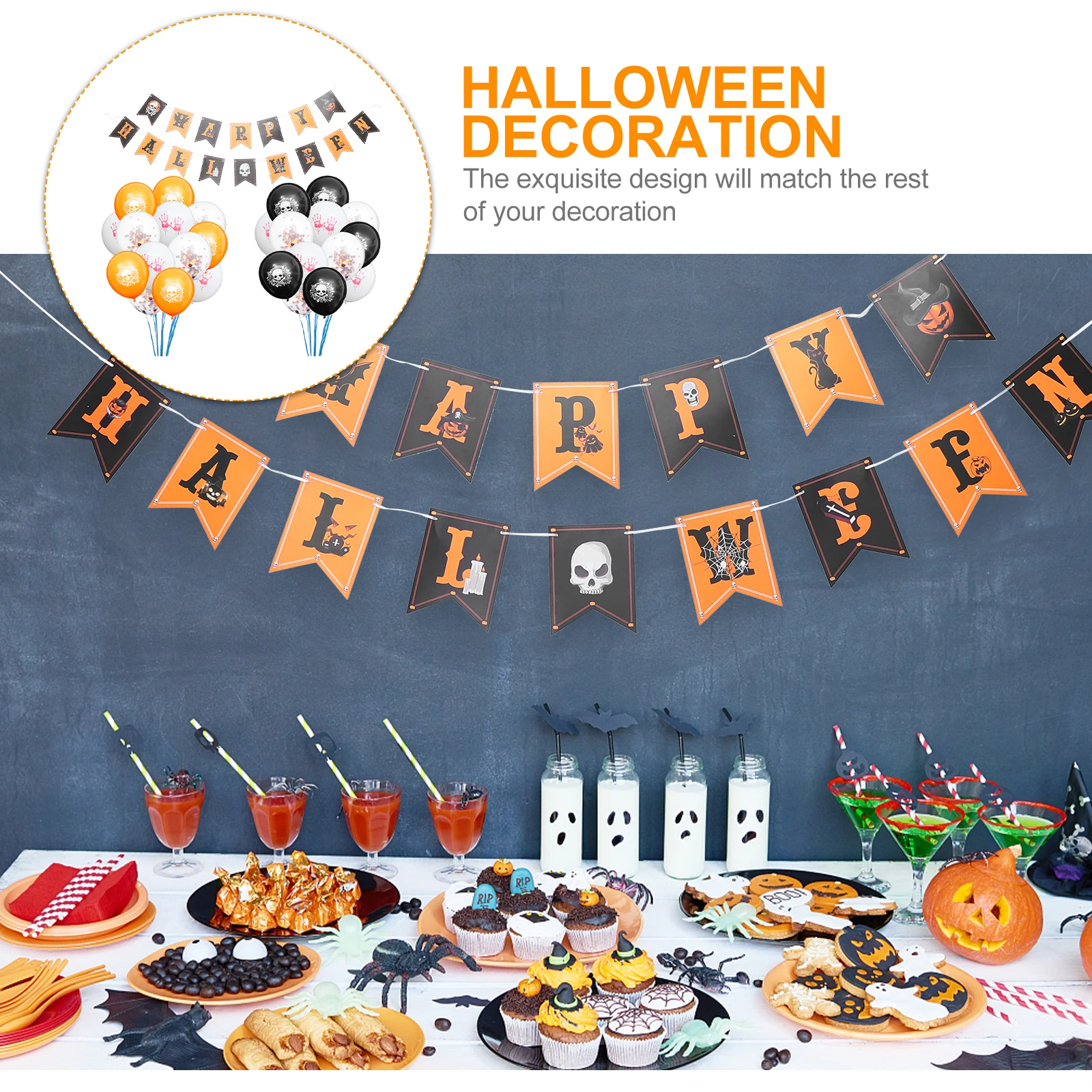 

19 Pcs Party Halloween Flag Balloon Balloons Decoration Wreath Decorations Indoor