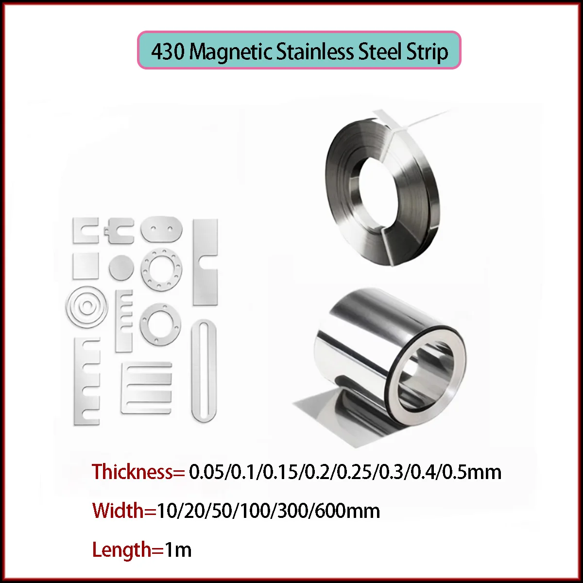 1Pcs 430 Magnetic Stainless Steel Strip Width 10-300mm Thin Iron Sheet Thickness=0.05/0.1/0.15/0.2/0.3/0.4/0.5mm Slicing