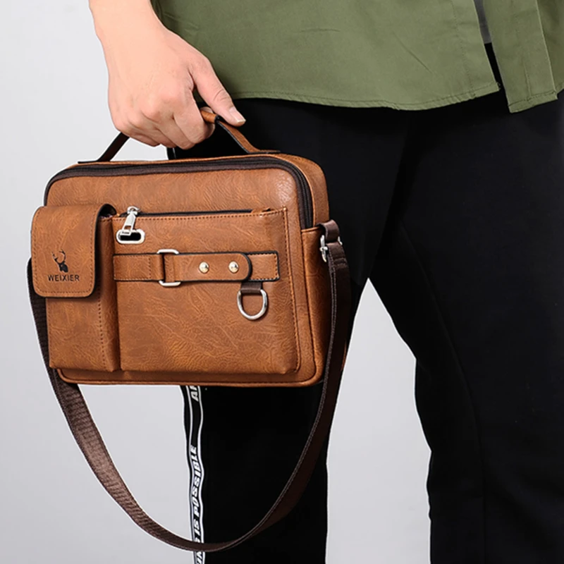 Men Shoulder Bag Pu Leather Business Messenger Bag for Man 2023 New Vintage Small Male Crossbody Bags Designer Handbags 가방