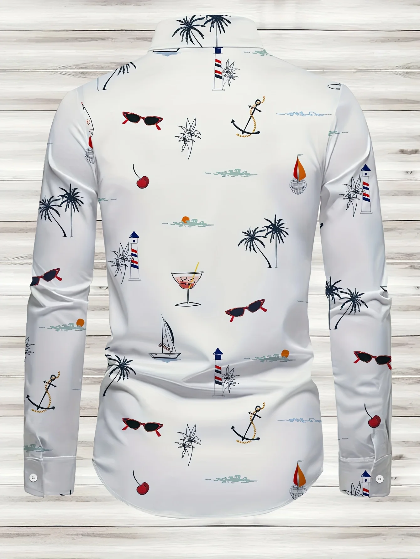 Men's casual long-sleeved shirt, unique printed polyester, machine washable, opaque, spring and autumn outdoor