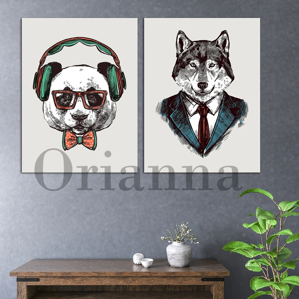 

Headset Glasses Panda Wolf Mr. Sketch Animal Fashion Wall Art Prints Posters Modern Home Living Room Kid Room Decor Painting