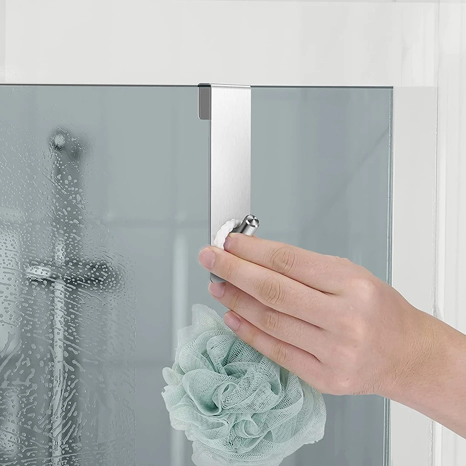 Bathroom Frameless Glass Door Hook Shower Door Hook Towel Rack Removable Stainless Steel Back Type Hanging Holder Hanger