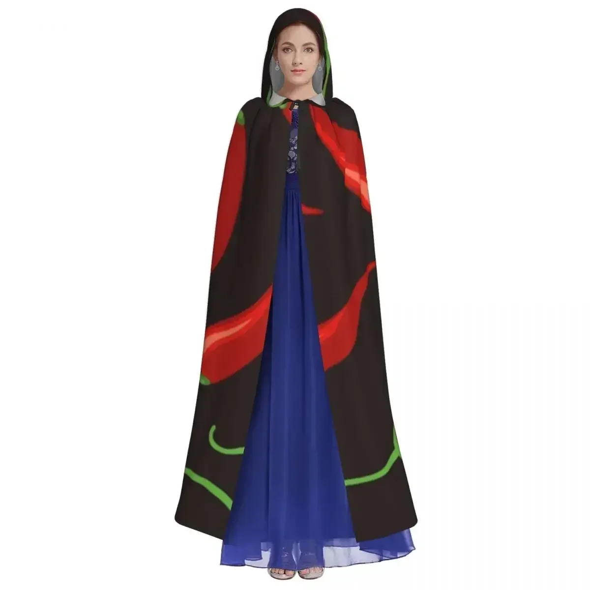 Adult Cloak Cape Hooded Chilli Pepper Medieval Costume Witch Wicca Vampire Carnival Party