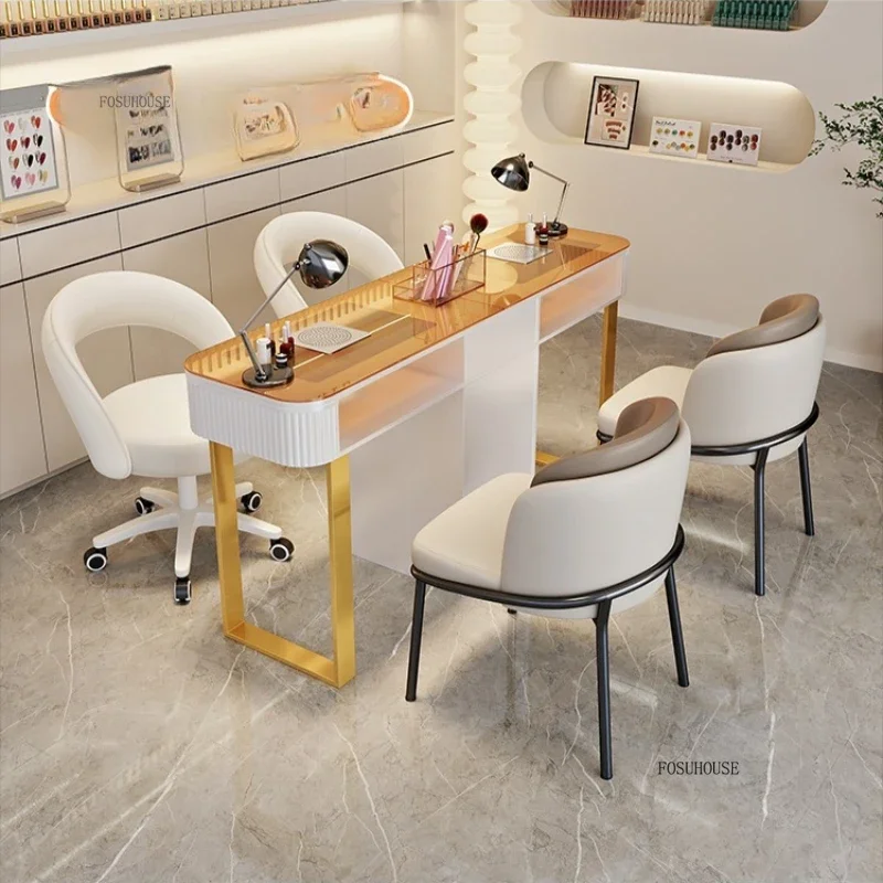 Cream-colored Nail Tables with Drawers Double Vacuum Cleaner Port Multi-functional High-end Small Storage Nail Table Manicure