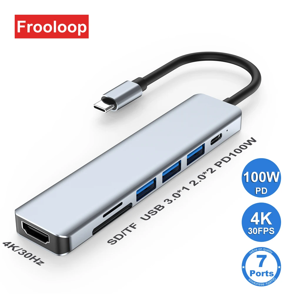 PD 100W USB C Hub 4K HDMI Docking Station Type-C to USB 3.0 Splitter Micro SD TF Reader Adapter For Macbook Pro Air iPad Laptop