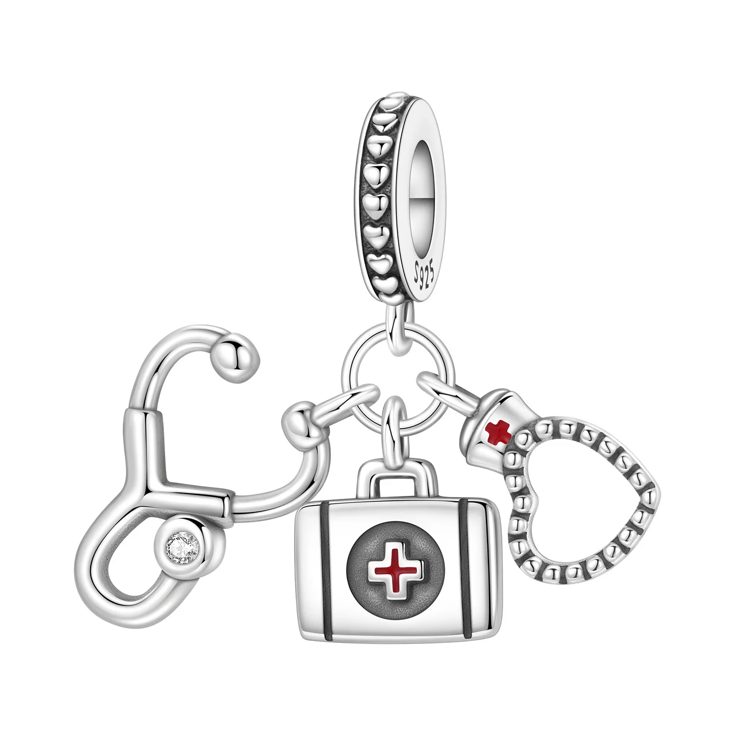 PANPOKI Breloques Originales en Argent Sterling 925 (Stéthoscope, Kit Médical, Chapeau d'Infirmière) pour Bracelets, Colliers, Bijoux et Cadeaux DIY
