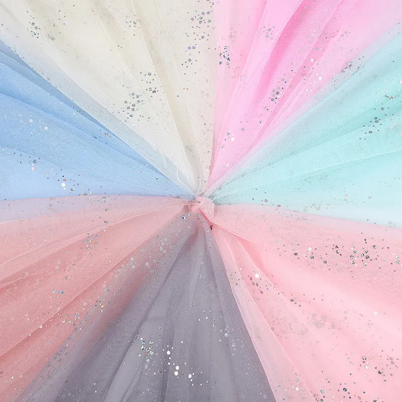 1.6x1M Soft Glitter Galaxy Silver Dot Sequins Tulle Fabric for Dress Shirts Decor Sewing Material Red Blue White Pink Black