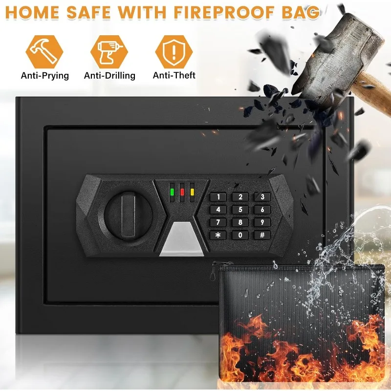 1.2 Cuft Safe Box, Home Safe with Fireproof Waterproof Bag, Anti-theft Small Document Safe for Cash Jewelry，home.