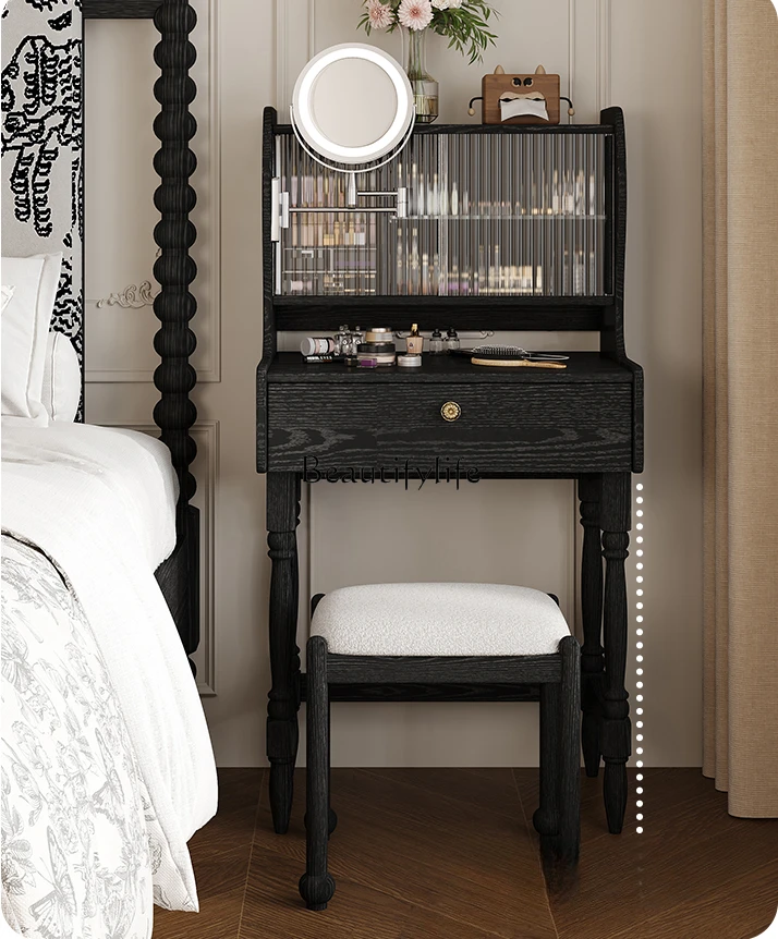 Black Solid Wood Dresser Multi-Functional Small Apartment Bedroom American Retro Bedside Makeup Table