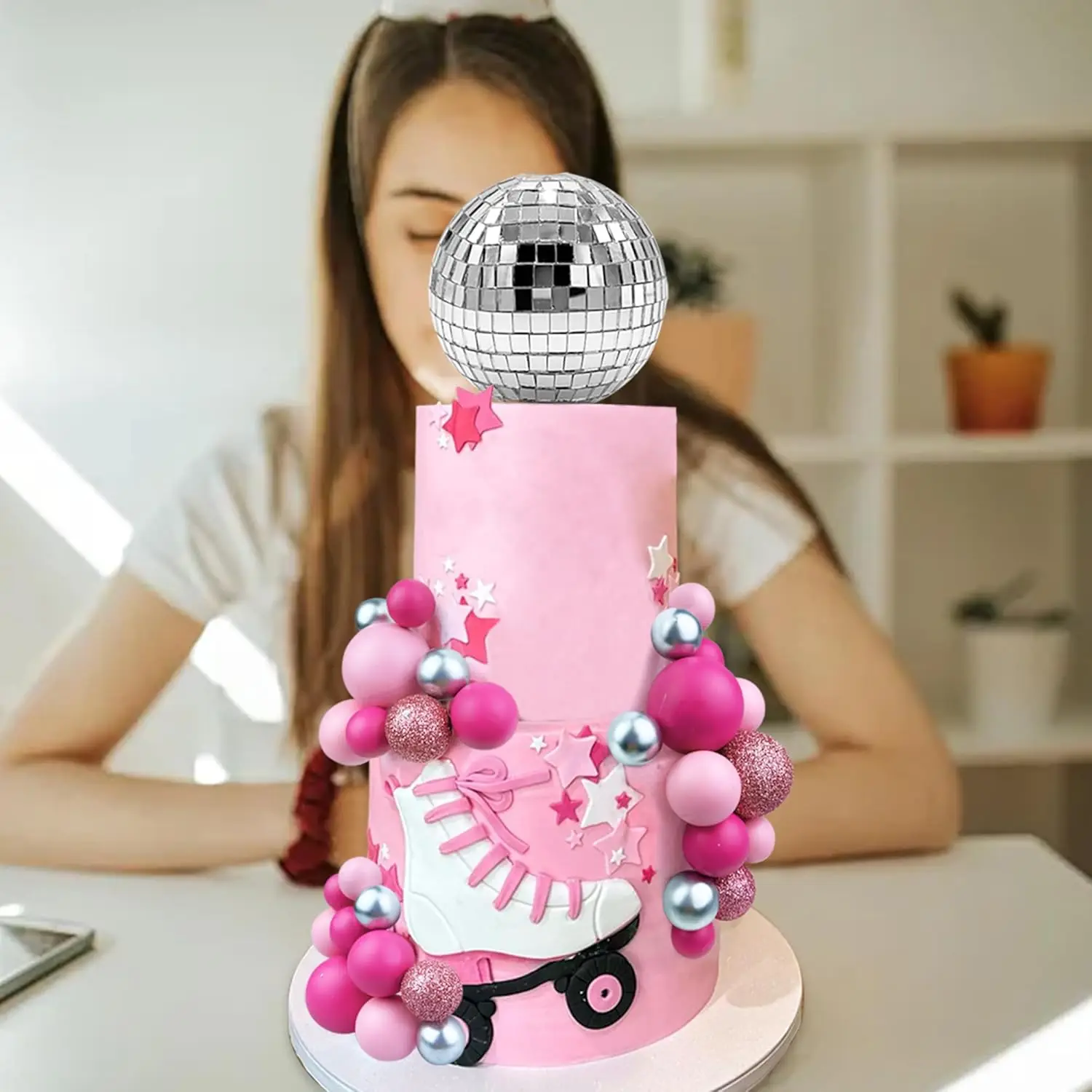 31 Stück lila Discokugeln Kuchendekorationen Perle Glitzer Silber Kugeln Kuchendeckel für Hochzeit Geburtstag Babyparty Cupcake Dekor – Detail 28