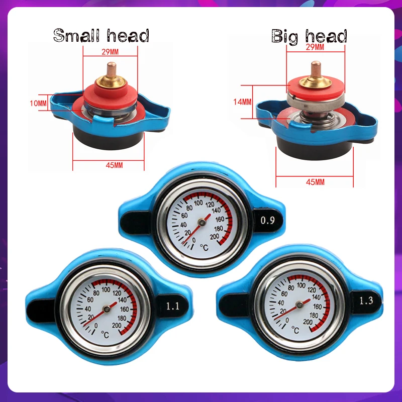 Racing Car Motorcycles Thermost Radiator Cap Cover Tank Cover  Water Temp Gauge with Utility Safe 0.9 Bar/ 1.1 Bar/1.3 Bar