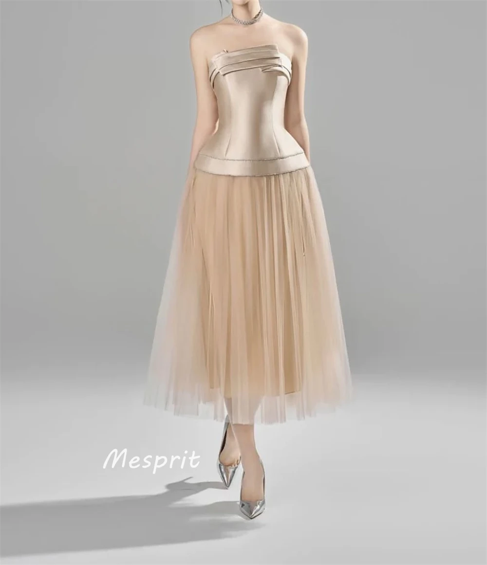 Customized Jiayigong High Quality Exquisite  Mesprit Modern Style Casual Strapless A-line Tulle Draped S Bespoke Occasion Dresse