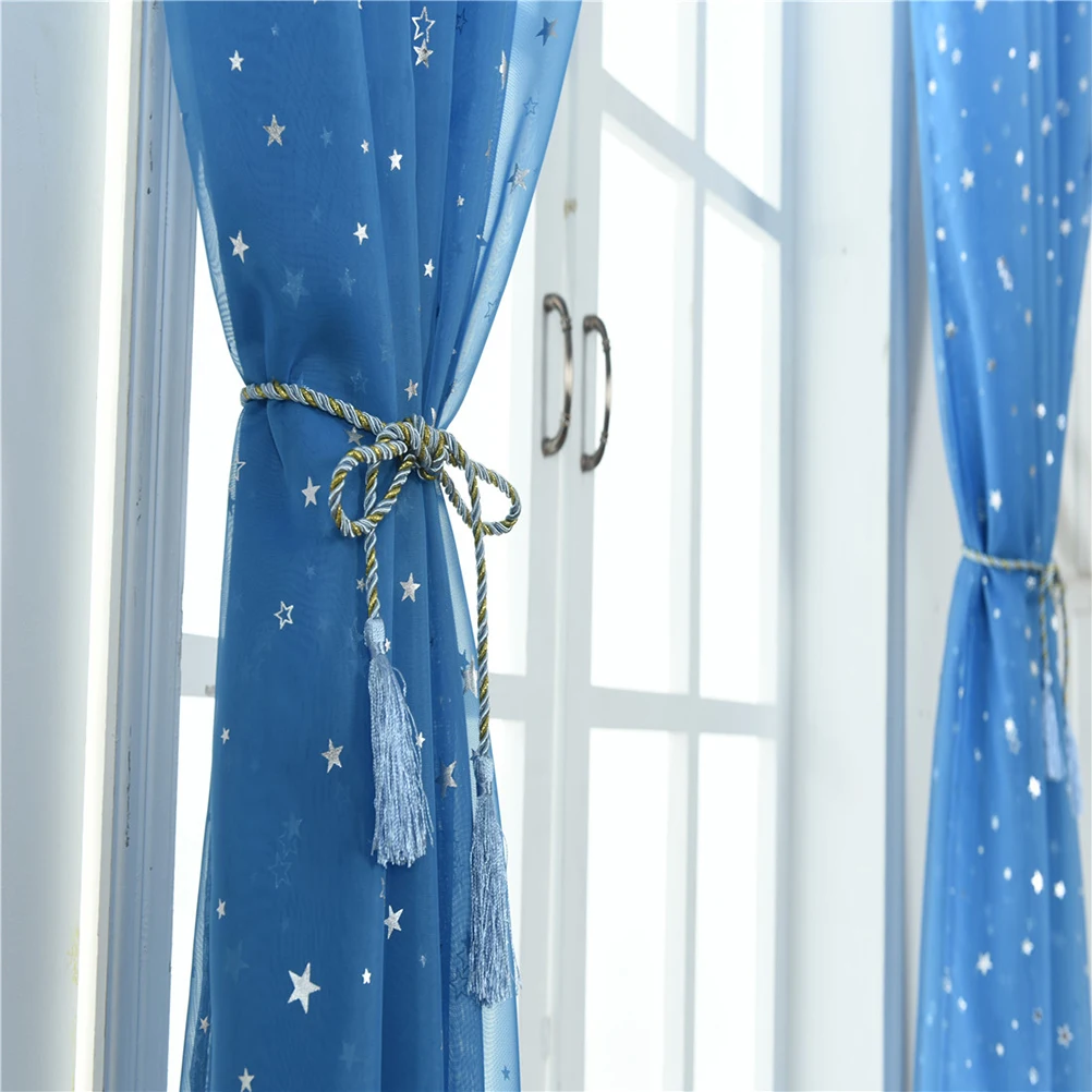 

Silver Star Sheer Curtains Aqua Screening Voile Window Tulle Cartoon Embroidered Polyester Bathroom Bedroom Decor